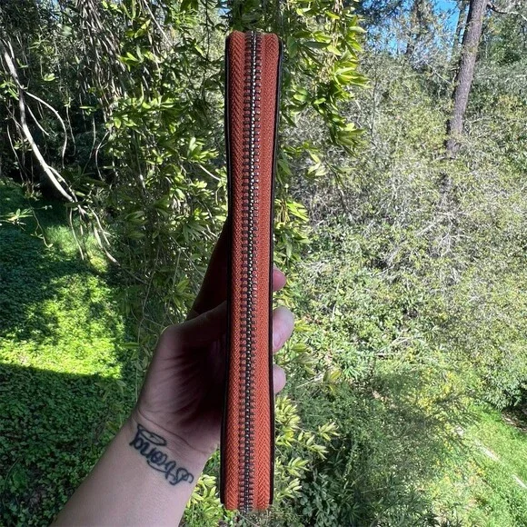 COACH Long Zip-Around Orange Papaya Pebble Leather Wallet w Silver Hardware - Picture 5 of 9